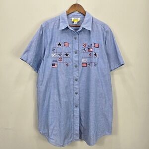 Vintage CST Sport Americana Patriot Embroidered Button Down Short Sleeve USA